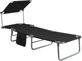 Giantex Tanning Chair, Patio Chaise Lounge Chair with 5 Adjustable Position, Shade Canopy, Storage Pocket, Camping Cot - Photo 9