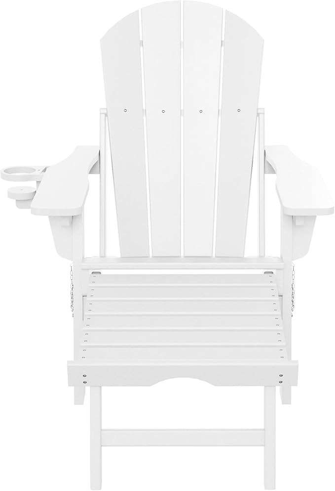 WestinTrends Malibu Folding Adjustable Adirondack Chair with Retractable Ottoman and Cup Holder, White