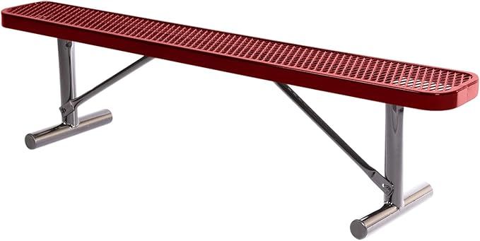 COATEDOUTDOORFURNITURE Heavy-Duty Portable Outdoor Bench Thermoplastic Coated, Expanded Metal, Commercial-Grade Seating, Made in America (Portable Without Back, 6 Ft, Textured Burgundy)