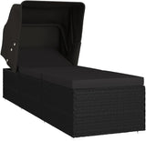 Black PE Rattan Chaise Lounge Chair with Adjustable Backrest and Sun Canopy - Photo 2