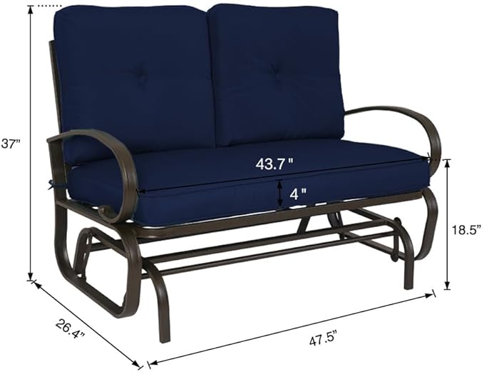 Kozyard Cozy Patio Glider Bench - Outdoor Rocking Loveseat with Sturdy Frame and Cushioned Seats for Patio - Photo 3