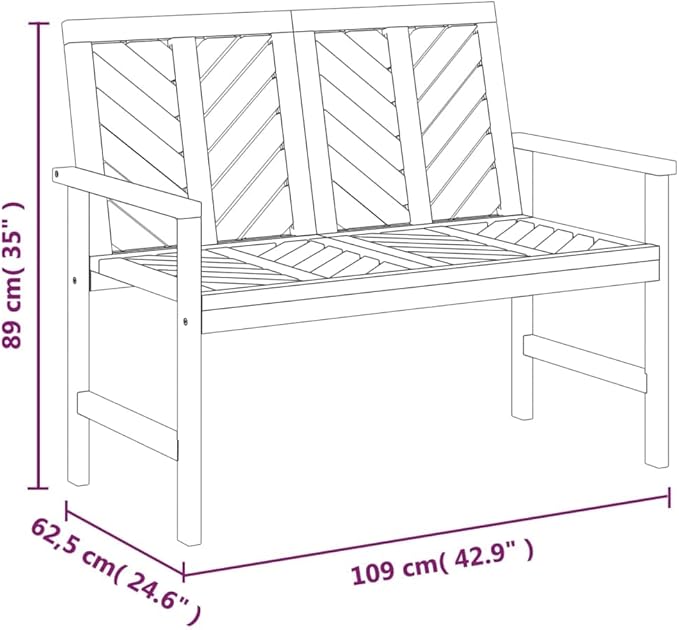 Solid Acacia Wood Garden Bench with Chevron Backrest for Patio Seating, Natural Wood Finish Outdoor Bench for Two, 40.2 Inch Wide Patio