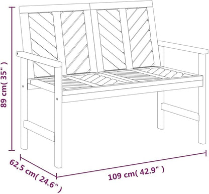 Solid Acacia Wood Garden Bench with Chevron Backrest, Natural Oiled Finish, 40.2 Inch Wide Outdoor Seating for Patio, Durable Weather-Resistant Furniture for Two Adults,