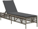 Adjustable Sun Lounger with Removable Cushion Covers, Grey PE Rattan Outdoor Chaise Lounge 77.9 x 21.7 x 37.8 in - Photo 2