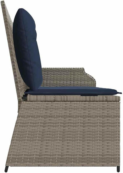 2-Seat Gray Reclining Garden Bench with Outdoor Cushion, 43.3 x 26.4 in UV-Resistant Poly Rattan, Adjustable Backrest Loveseat for Patio, Porch, and Modern Small Balcony Furniture Set