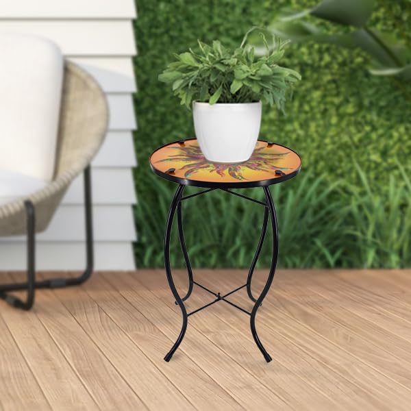 12 Inch Round The Sun Glass Side Table, Patio Small Table, Outdoor Side Table, Outdoor Bar Table - Photo 2