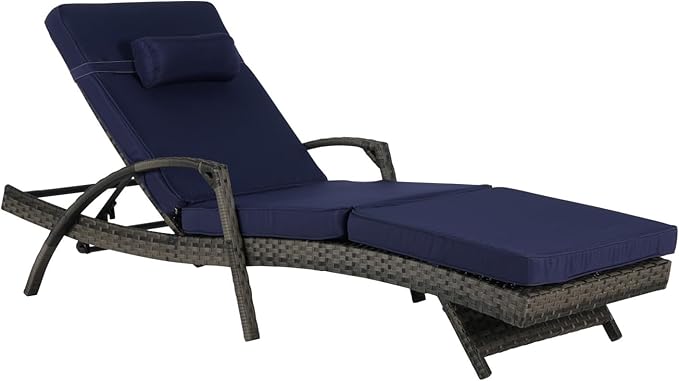 KEIKI Wicker Outdoor Chaise Lounge Chairs Set of 2 for Patio & Pool Side with 5-Level Adjustable Backrest and Cushions - Photo 8