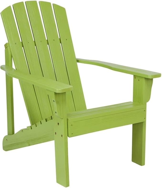 Pemberly Row Cedar Wood Patio Firepit Adirondack Chair, Green Finish, Kiln-Dried Moisture-Resistant Wood, Ergonomic Design, Wide Arms, Contoured Seat, 36.25" H x 34.25" W x 26.75" D Outdoor Seating