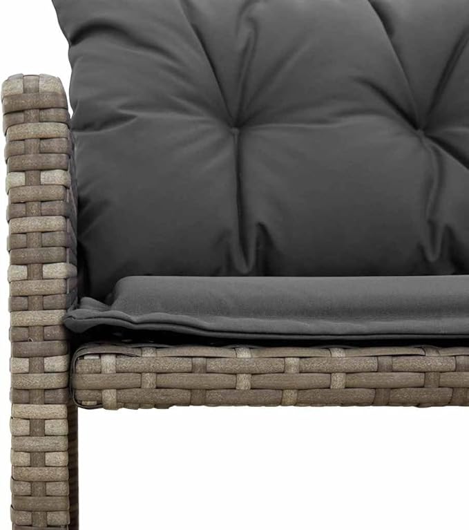 vidaXL L-Shaped Patio Sofa with Cushions and Coffee Table - Gray Poly Rattan, Powder-Coated Steel Frame, Acacia Wood Tabletop, Removable Covers for Garden, Terrace