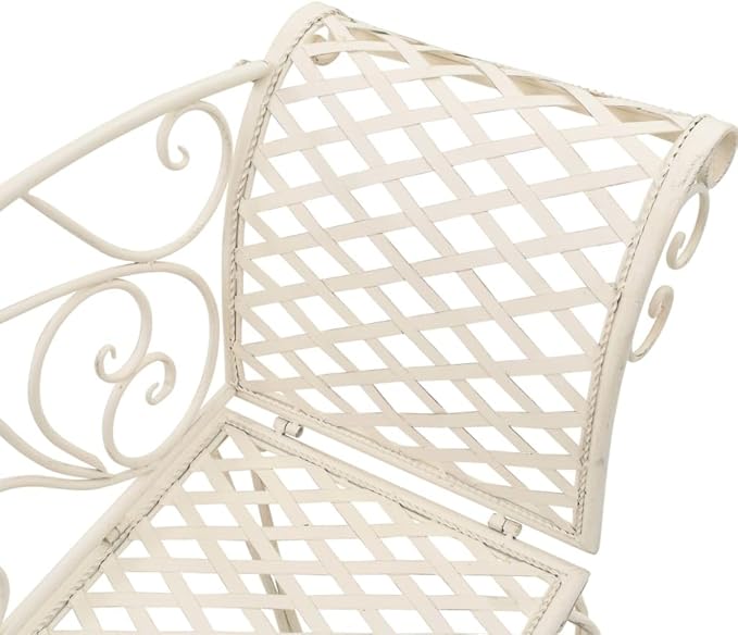 Antique White Garden Chaise Lounge 50.4 in Wrought Iron Scroll Patio Chair Ergonomic Outdoor Furniture for Garden Deck - Photo 5