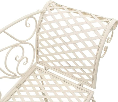Antique White Garden Chaise Lounge 50.4 in Wrought Iron Scroll Patio Chair Ergonomic Outdoor Furniture for Garden Deck Conservatory