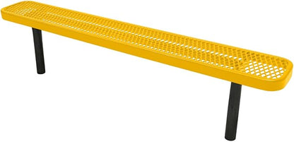 COATEDOUTDOORFURNITURE Heavy-Duty Outdoor Bench Thermoplastic Coated, Expanded Metal, Commercial-Grade Seating, Made in America (Inground Without Back, 6 Ft, Textured Yellow)