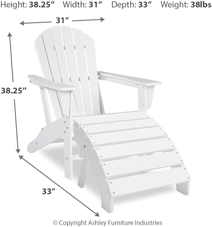 BOWERY HILL Modern Adirondack Chair, Virgin Polyethylene, White Finish, Slatted Shell Back Design, Weather-Resistant Outdoor Seating, 38 in H x 31 in W x 33 in D, Patio or Garden Chair for Relaxation