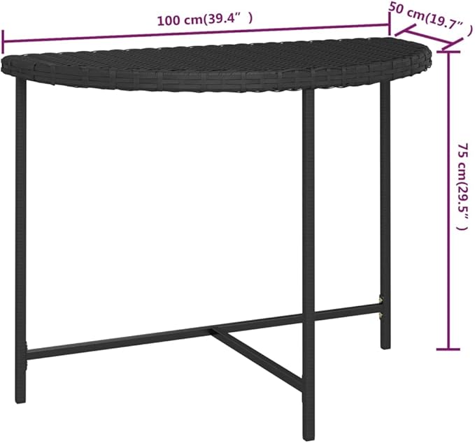 Black Poly Rattan Garden Table with Powder-Coated Steel Frame 39.4x19.7 Inches - Photo 2