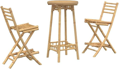 vidaXL 3 Piece Outdoor Bar Set Foldable Bamboo Table and Stools Modern Garden Furniture for Balcony Patio Dining UV Protection Folding Compact