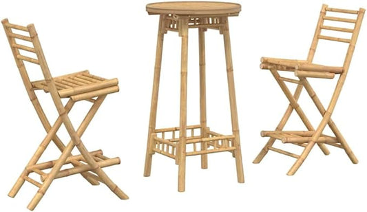 vidaXL 3 Piece Outdoor Bar Set Foldable Bamboo Table and Stools Modern Garden Furniture for Balcony Patio Dining UV Protection Folding Compact