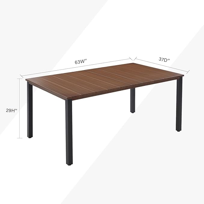 VICLLAX Outdoor Dining Table for 6, 63 Inch Rectangle Patio Dining Table for Outside Patio Furniture Deck Lawn Garden - Photo 3