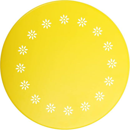 danpinera Outdoor Side Tables with Flower Cut Outs, Weather Resistant Steel Patio Side Table, Small Round Outdoor End Table Metal Side Table for Patio Yard Balcony Garden Yellow