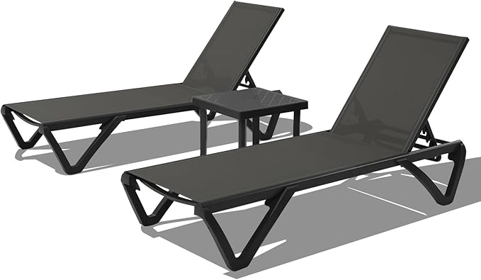 Domi Pool Lounge Chairs Set of 3, Aluminum Chaise Lounge Outdoor with Side Table - Photo 9