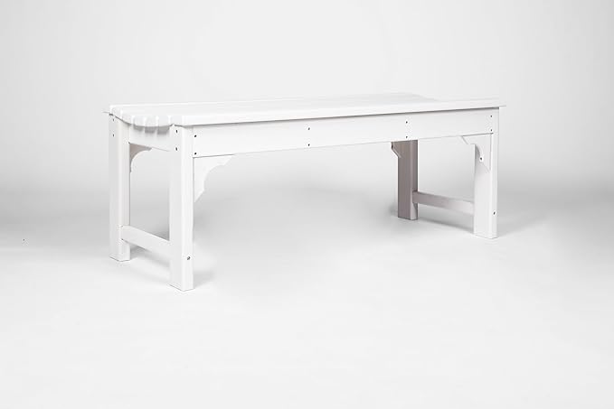 Backless HDPE Adirondack Bench with Wood Texture, Poly Lumber Seat for Patio, Backyard, Balcony, All Weather Resistant with UV Protection (White)