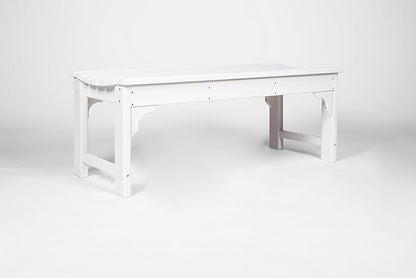 Backless HDPE Adirondack Bench with Wood Texture, Poly Lumber Seat for Patio, Backyard, Balcony, All Weather Resistant with UV Protection (White)