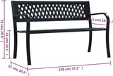 Patio Bench Black 47.2" Steel Outdoor Benches Garden Benches Patio Benches Bench with Backrest Metal Outdoor Furniture - Photo 2