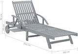 vidaXL Acacia Wood Sun Lounger with Pull-Out Table and Wine Red Cushion - Adjustable Outdoor Chaise Lounge for Garden - Photo 2