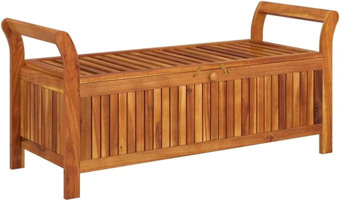 Patio Storage Bench with Cushion 49.6" Solid Wood Acacia Garden Bench Porch Bench Outdoor Bench Deck Bench for patios, Gardens, Decks