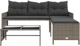 vidaXL Patio Garden Sofa Set L-Shaped Gray Poly Rattan with Table - Outdoor Seating with Washable Cushions for Deck - Photo 7