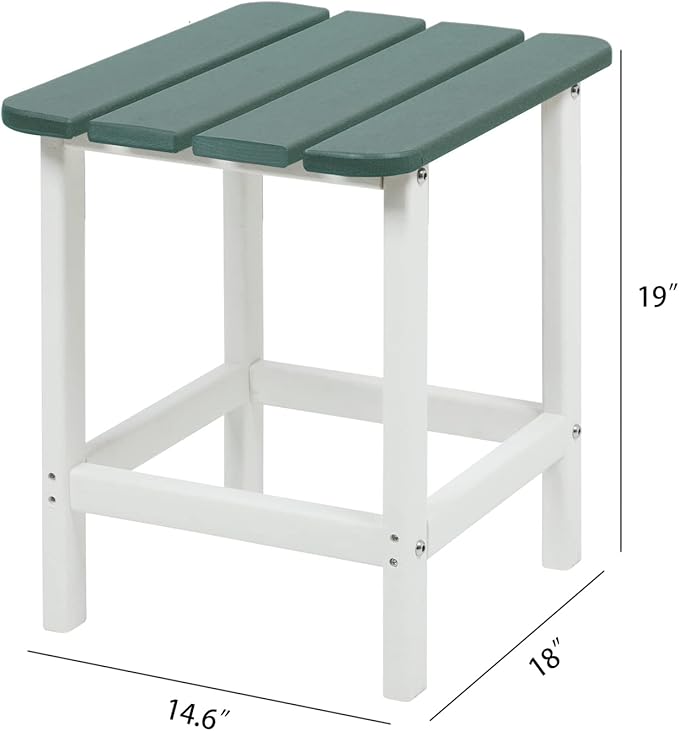 Aoodor 19'' Adirondack Side Table, Rectangular HDPE End Table, Weather Resistant and Easy Maintenance, Green