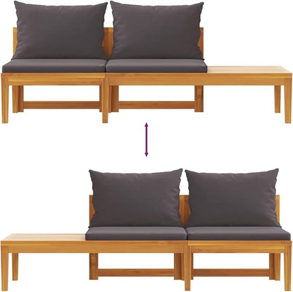 Garden Bench with Table Dark Grey Natural Wood Solid Acacia Wood Plush Cushions Reversible Table Orientation Easy Maintenance Ample Seating Capacity Outdoor Furniture Patio