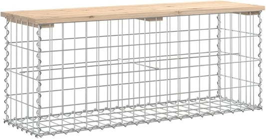 vidaXL Solid Wood Pine Patio Bench with Gabion Design Base – Compact and Stylish Outdoor Garden Furniture