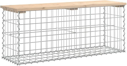 Gabion Garden Bench 40.6x40.6x16.5 in Solid Pine Wood and Galvanized Steel Outdoor Seating Rustic Brown for Patio Porch Park Balcony