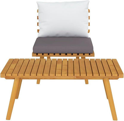 Dark Gray Solid Acacia Wood Medium Modular Garden Lounge Set 2 Piece, Weather-Resistant Outdoor Furniture with Comfortable Cushions for Patio Balcony