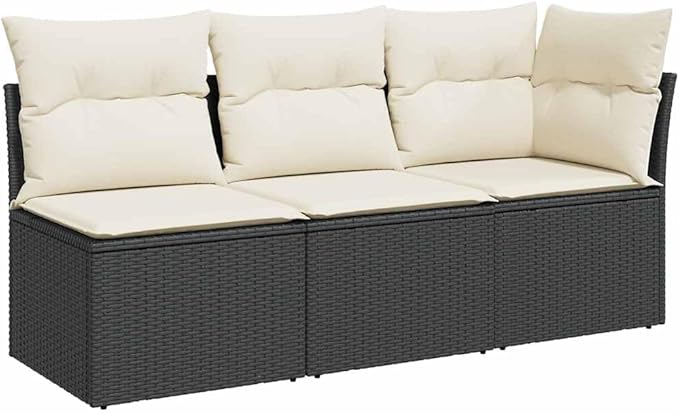 3-Seater Garden Sofa in Black and Cream White, Modern Outdoor Furniture with Modular Design, Weather-Resistant Poly Rattan and Comfortable Cushions for Patio, Balcony,