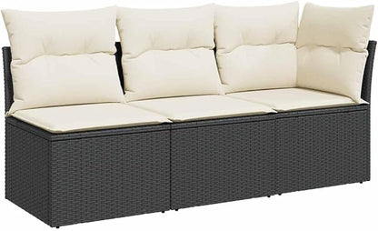 3-Seater Garden Sofa in Black and Cream White, Modern Outdoor Furniture with Modular Design, Weather-Resistant Poly Rattan and Comfortable Cushions for Patio, Balcony,