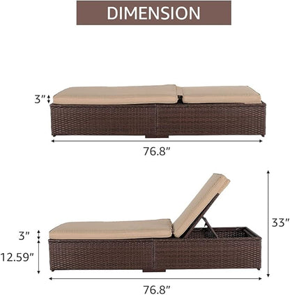 Patiorama Outdoor Patio Chaise Lounge Chair, Elegant Reclining Adjustable Pool Rattan Chaise Lounge Chair with Beige Cushion, Brown PE Wicker, Steel Frame