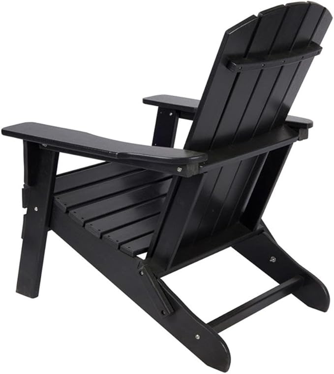 Pemberly Row Folding Adirondack Chair, 37"H x 29"W x 32"D, All-Weather Resin, Black Finish, HDPE Plastic, UV-Protected, Scratch-Resistant, Indoor/Outdoor Use, Porch, Patio, Backyard, Garden Seating