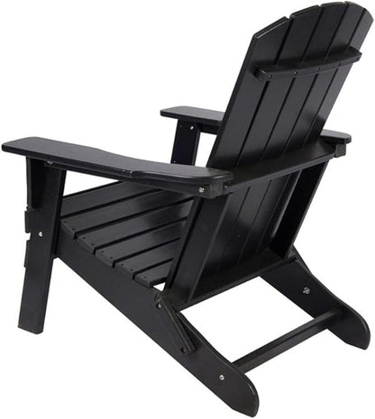 Pemberly Row Folding Adirondack Chair, 37"H x 29"W x 32"D, All-Weather Resin, Black Finish, HDPE Plastic, UV-Protected, Scratch-Resistant, Indoor/Outdoor Use, Porch, Patio, Backyard, Garden Seating
