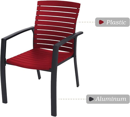 Anmutig Set of 2 Patio Stackable Aluminum/Resin Outdoor Dining Chairs with Armrest for Outdoor Kitchen Garden, Backyard, Supports 300 LBS