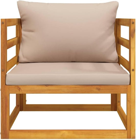 Garden Chair Taupe, Solid Acacia Wood Outdoor Seating, Medium Modular Patio Furniture for Balcony, Backyard Conversation