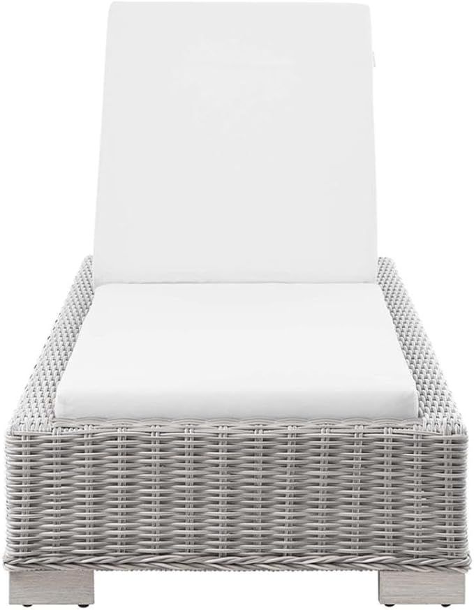 Conway Outdoor Patio Wicker Rattan Chaise Lounge in Light Gray White