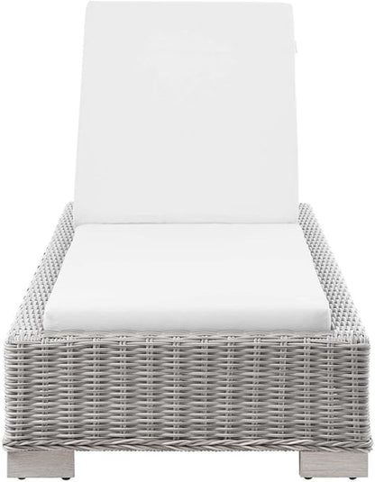 Conway Outdoor Patio Wicker Rattan Chaise Lounge in Light Gray White