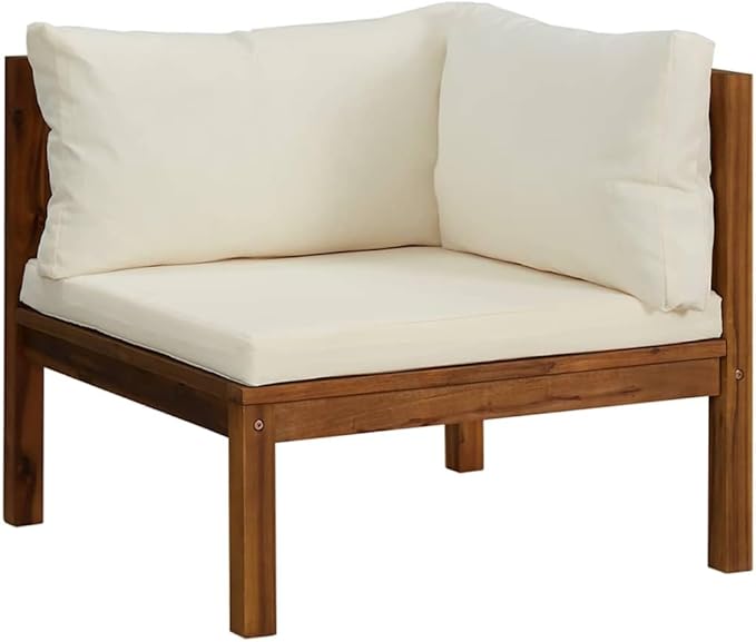 Outdoor Sectional Sofa Cream White 27" Acacia Wood Patio Furniture Corner Piece Modular Couch for Balcony Deck Garden - Photo 1