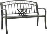 Grey Powder-Coated Steel Garden Bench with Table Medium Durable Outdoor Seating for Patio and Backyard Relaxation - Photo 1