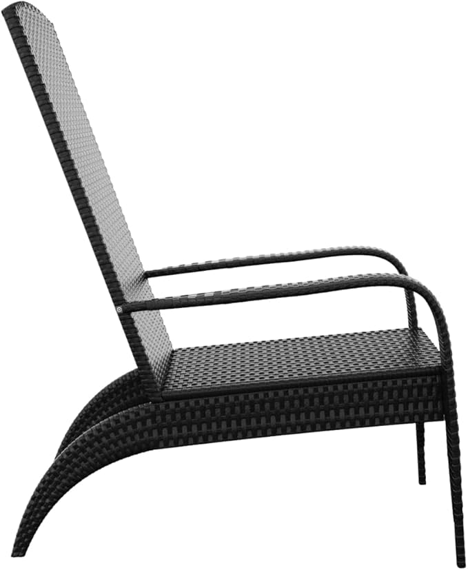 Garden Adirondack Chair Black Poly Rattan, Powder-Coated Steel Frame, Weather-Resistant Outdoor Seating, 29.9x23.2x37.0in, Patio Lawn Deck Furniture