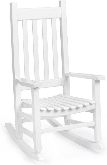 Outvita Wood Children's Rocking Chair, Perfect for Indoor or Outdoor All-Weather Wooden Porch Rocker for Garden, Yard, and Balcony, Patio Rocking Chair Suitable for Kids Ages 6-10(White)