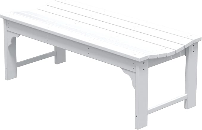 WO Home Furniture Outdoor 46" Backless HDPE Adirondack Bench, Poly Lumber Seat for Patio, Backyard, Balcony, All Weather Resistant with UV Protection, White