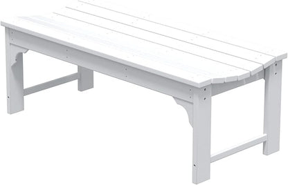 WO Home Furniture Outdoor 46" Backless HDPE Adirondack Bench, Poly Lumber Seat for Patio, Backyard, Balcony, All Weather Resistant with UV Protection, White