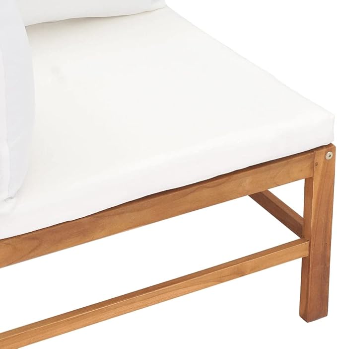 2-Seater Outdoor Bench with Cream Cushions, Solid Teak Wood Garden Seat, Modern Patio Furniture - Photo 6